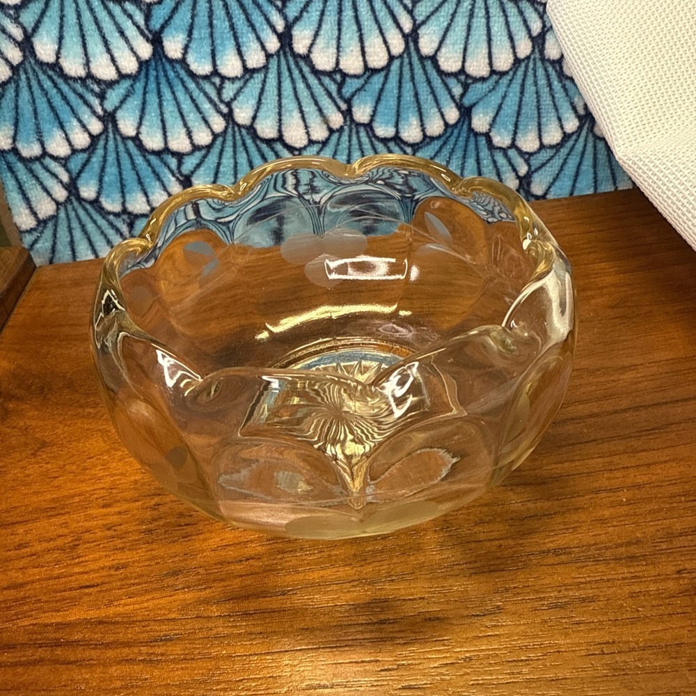 Vintage Glass Candy Bowl With Leaf Pattern